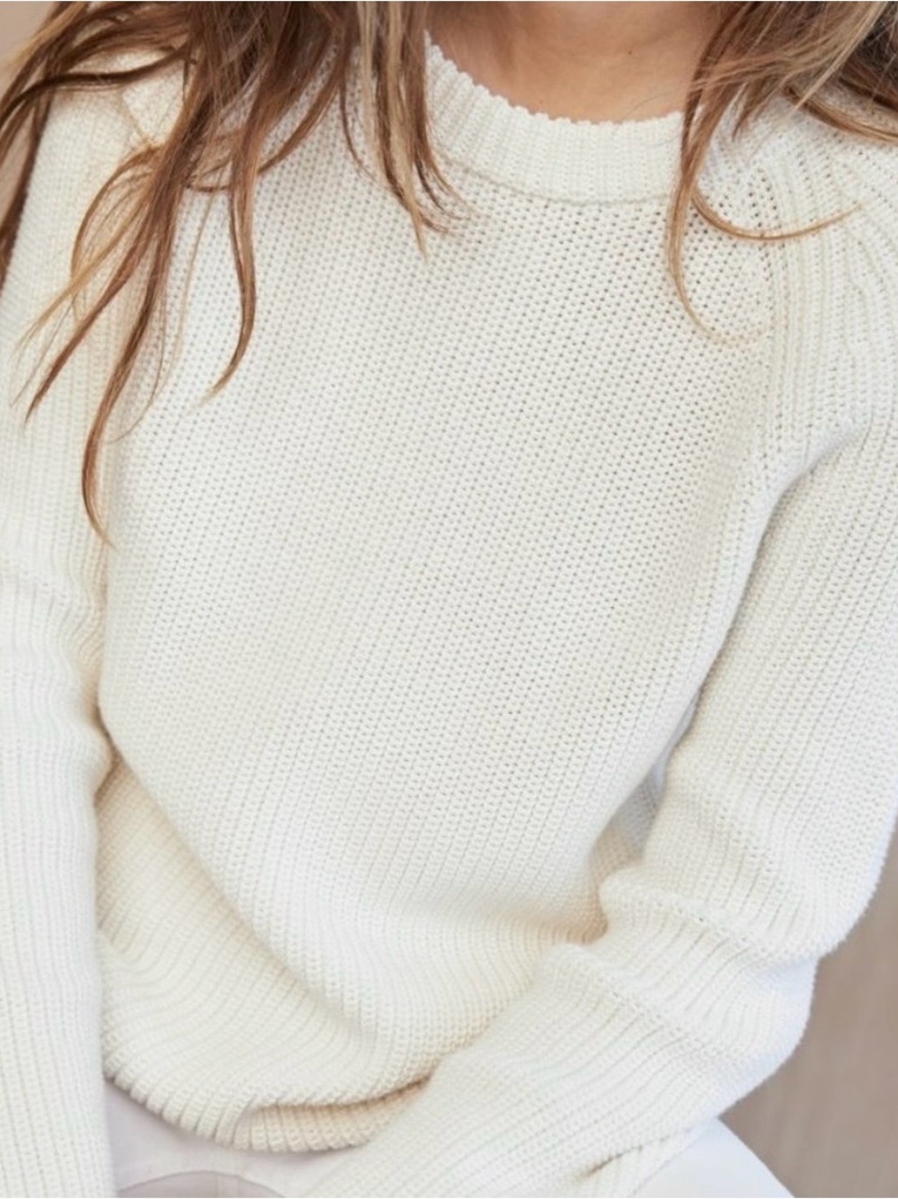 Jenni Kayne Cotton Fisherman Sweater Size L Ivory Relaxed Fit Quiet Luxury